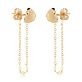 14k Disk with Chain Drop Earrings