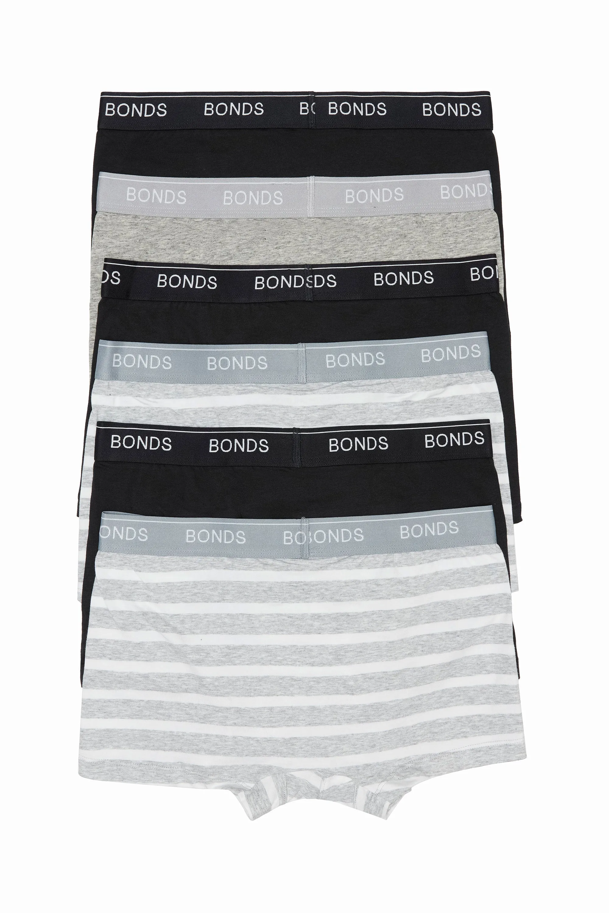 18 X Bonds Mens Guyfront Trunks Underwear Black/Grey/Grey Stripe