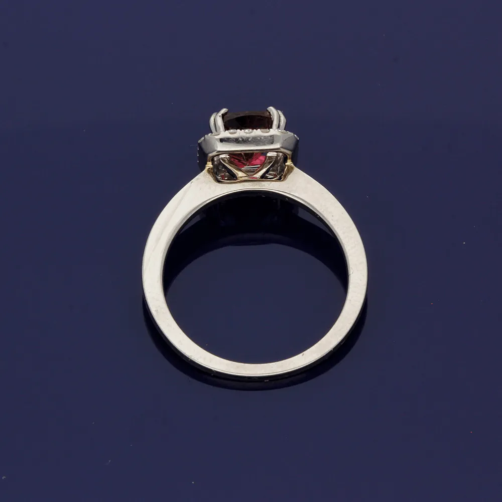 18ct White Gold Tourmaline Rubellite & Diamond Halo Ring