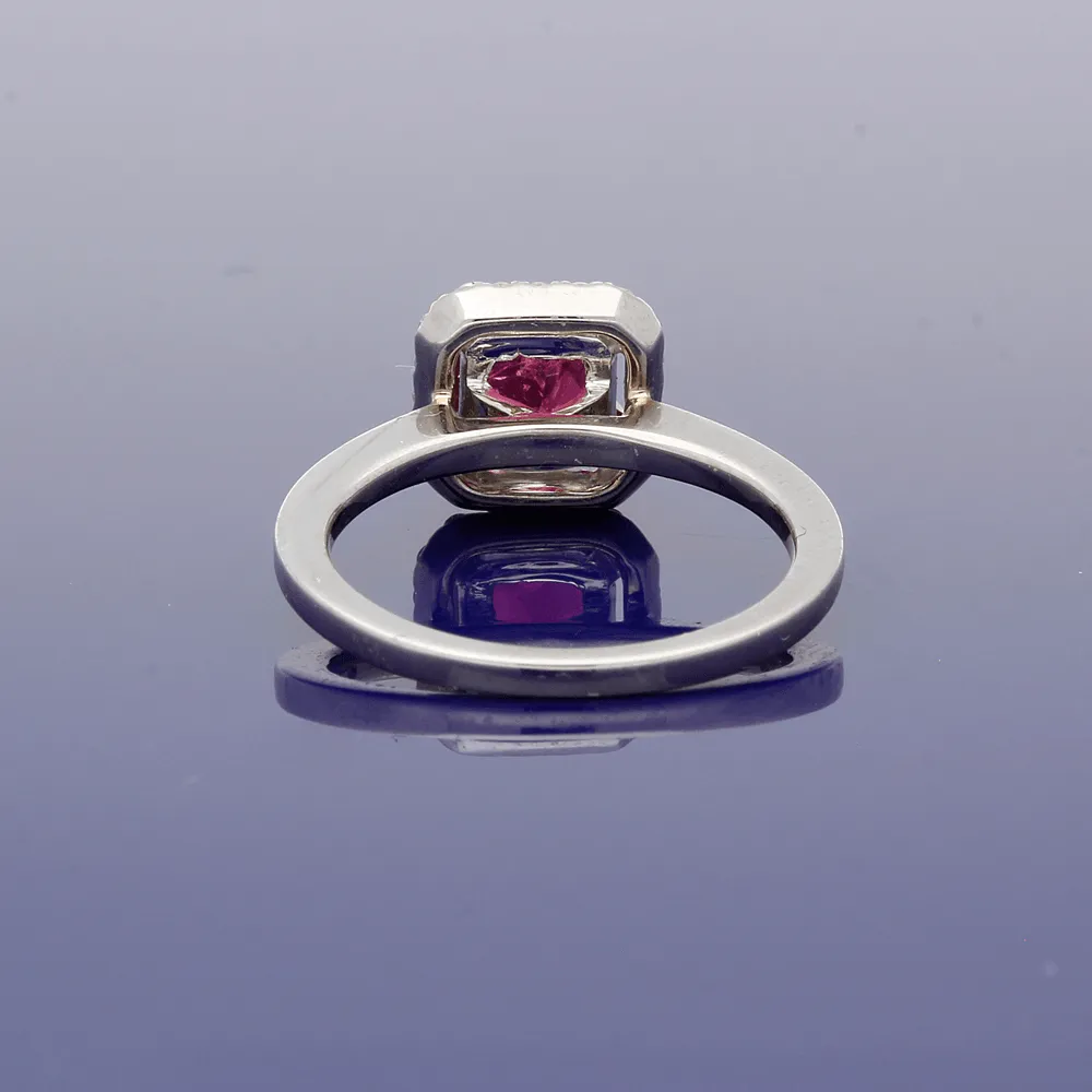 18ct White Gold Tourmaline Rubellite & Diamond Halo Ring