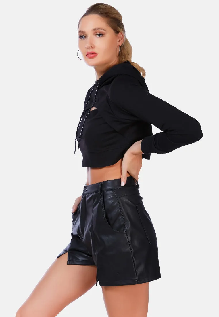 All Relaxed Front Slit Cropped Hoodie