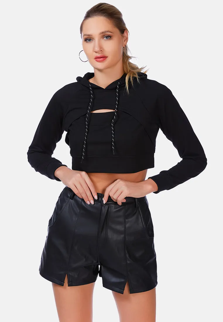 All Relaxed Front Slit Cropped Hoodie