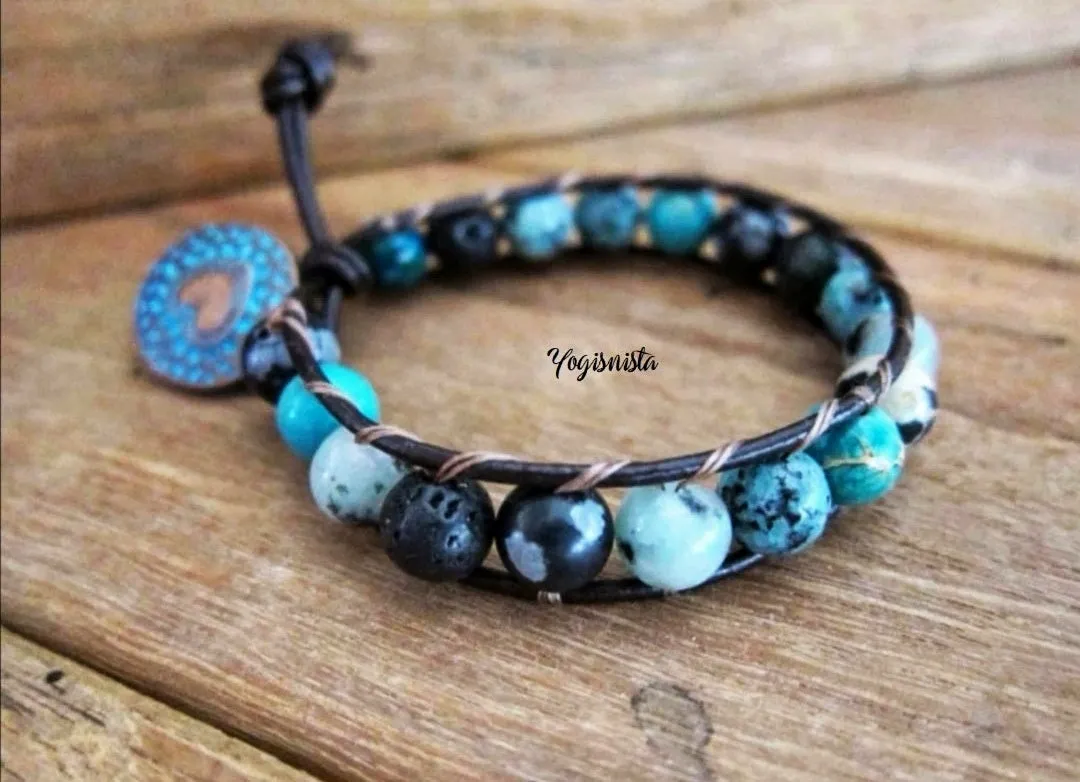 Aqua Mix Jasper Single Wrap Bracelet