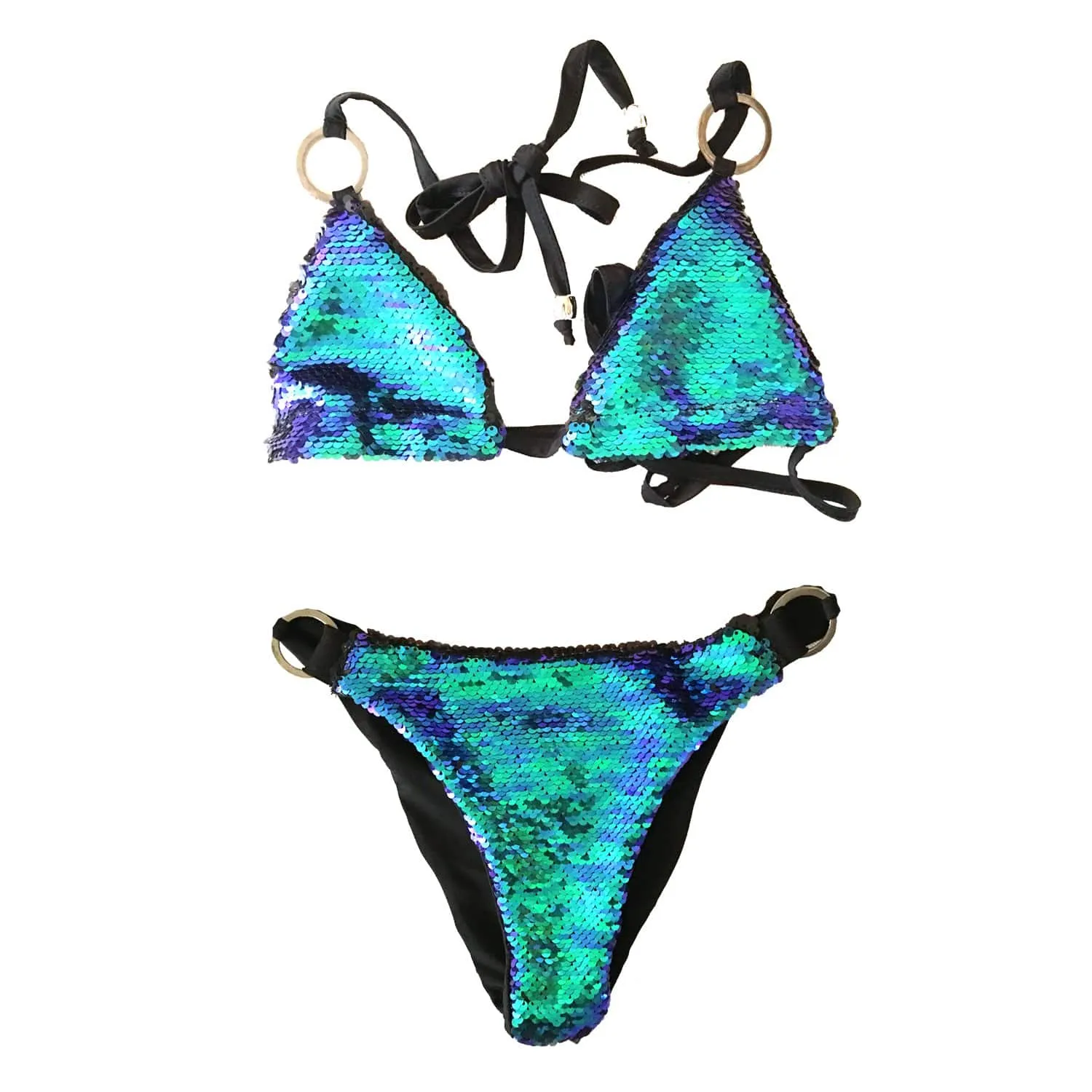 Ariel Green & Black Sequin Bikini