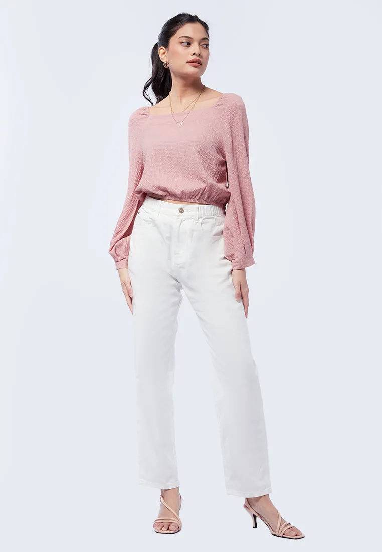 Balloon Hem Crop Blouse