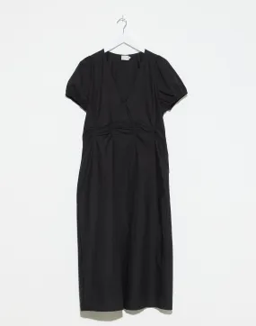 Black Cotton Poplin Pinched Dress