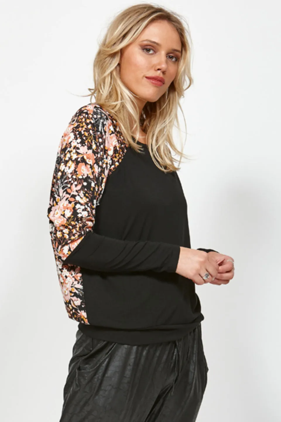 Blast Floral Sleeve Black Top