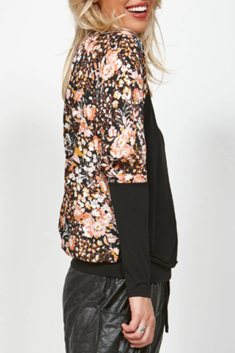 Blast Floral Sleeve Black Top