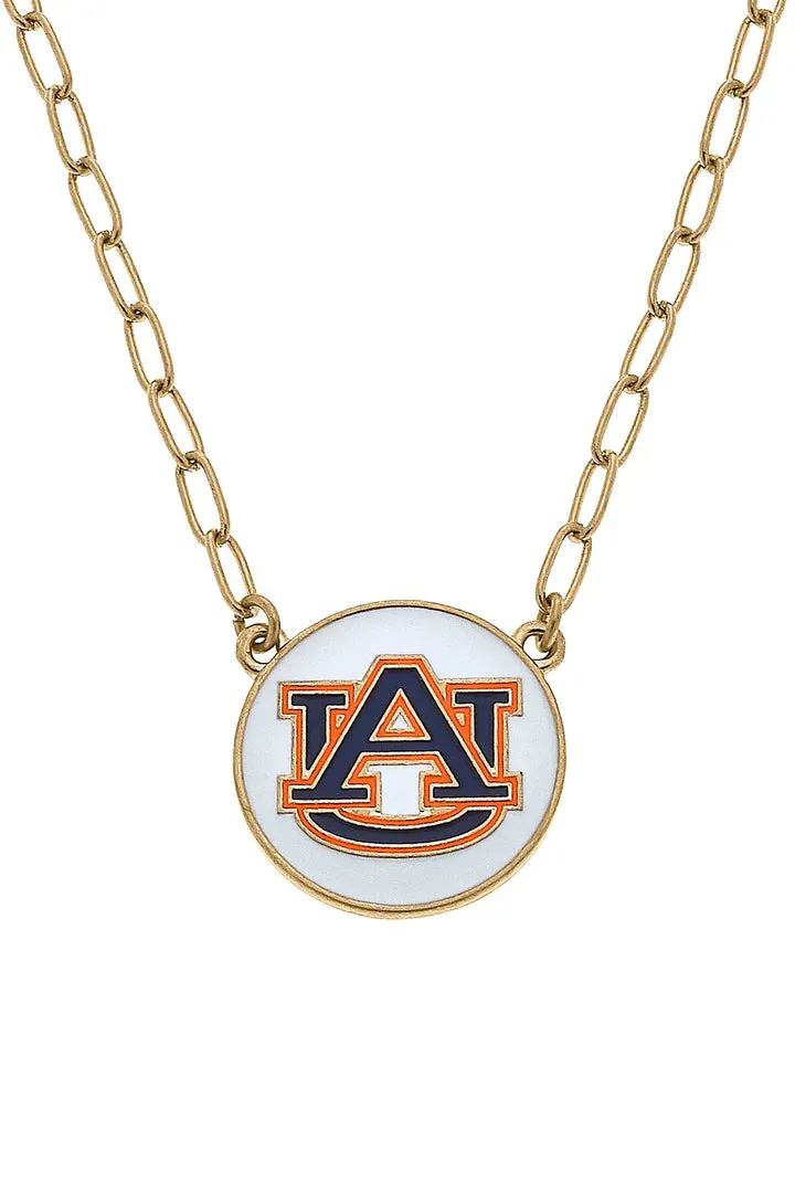 Canvas Auburn Tiger Disc Enamel Pendant Necklace