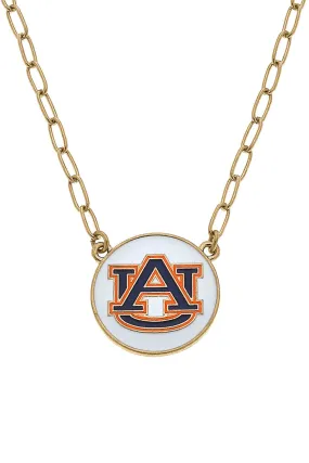 Canvas Auburn Tiger Disc Enamel Pendant Necklace