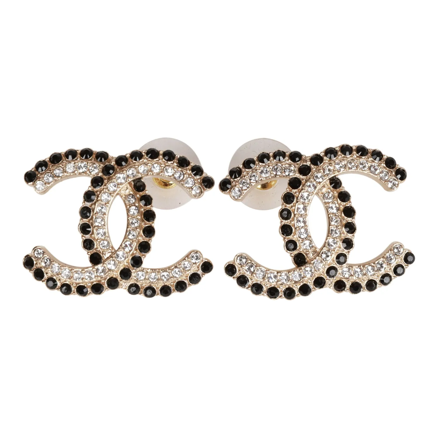 Chanel Black and Gold Crystal CC Earrings