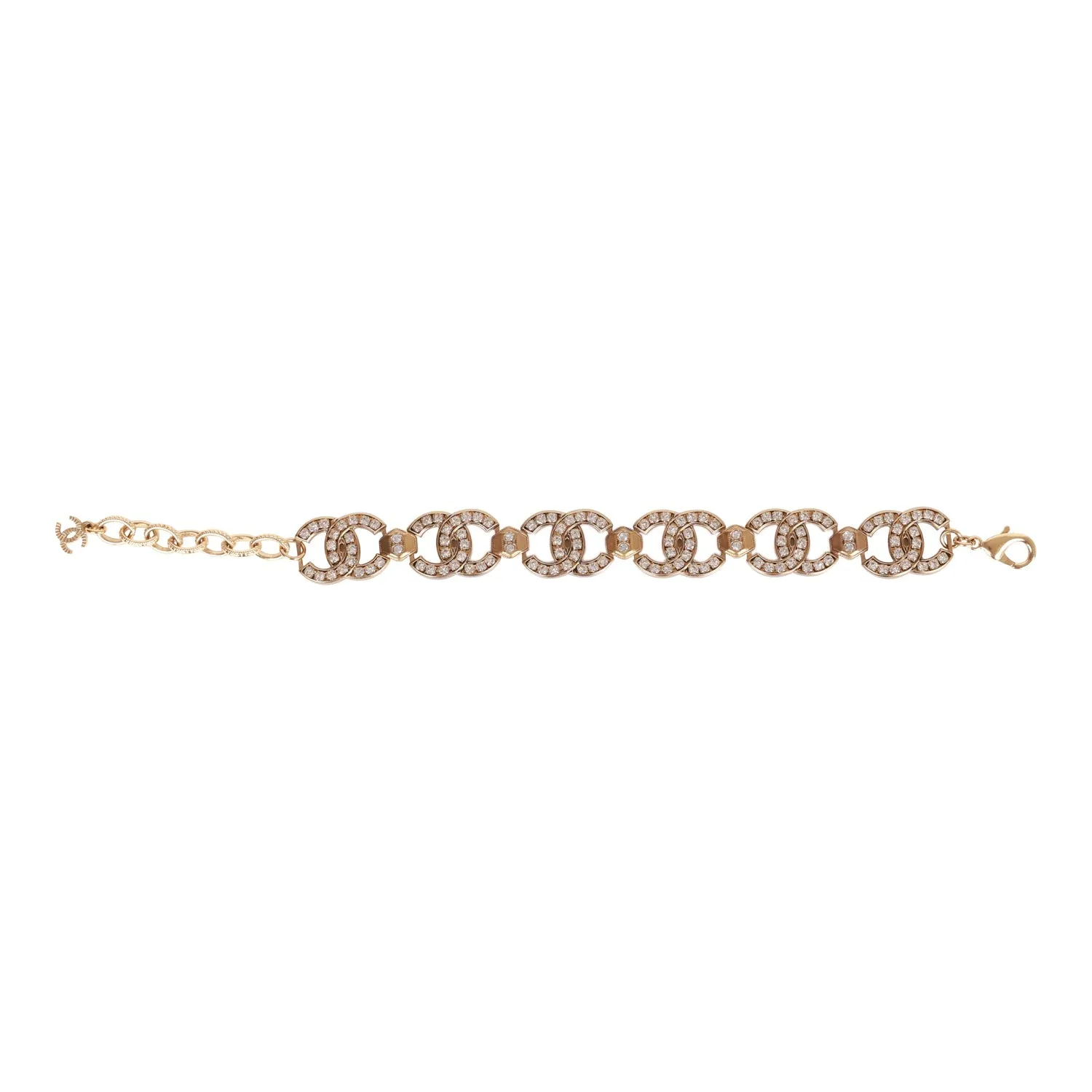 Chanel Crystal CC Gold Link Bracelet