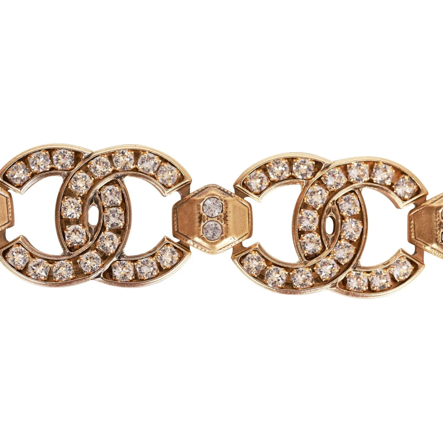 Chanel Crystal CC Gold Link Bracelet