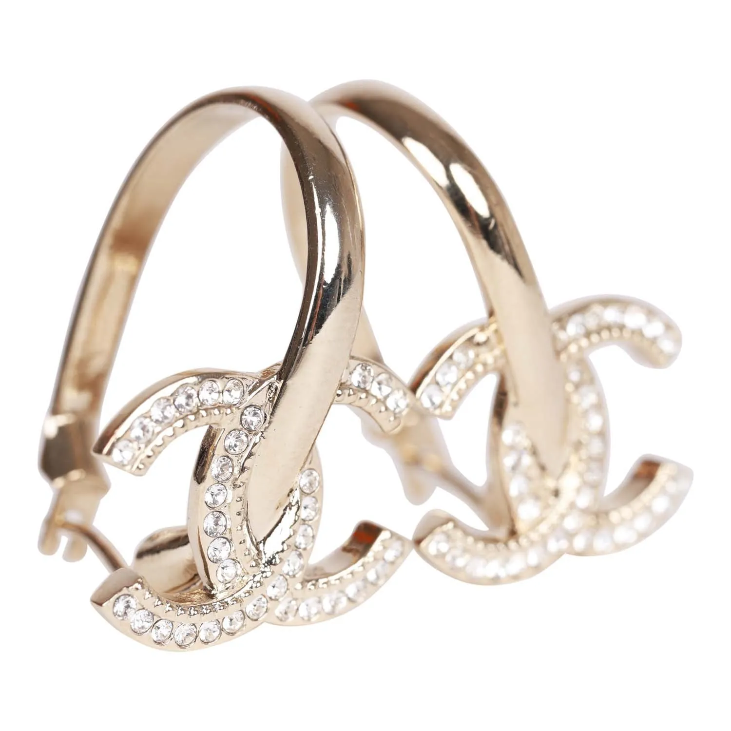 Chanel Gold Crystal Boucles D'Oeilles Small Hoop Earrings