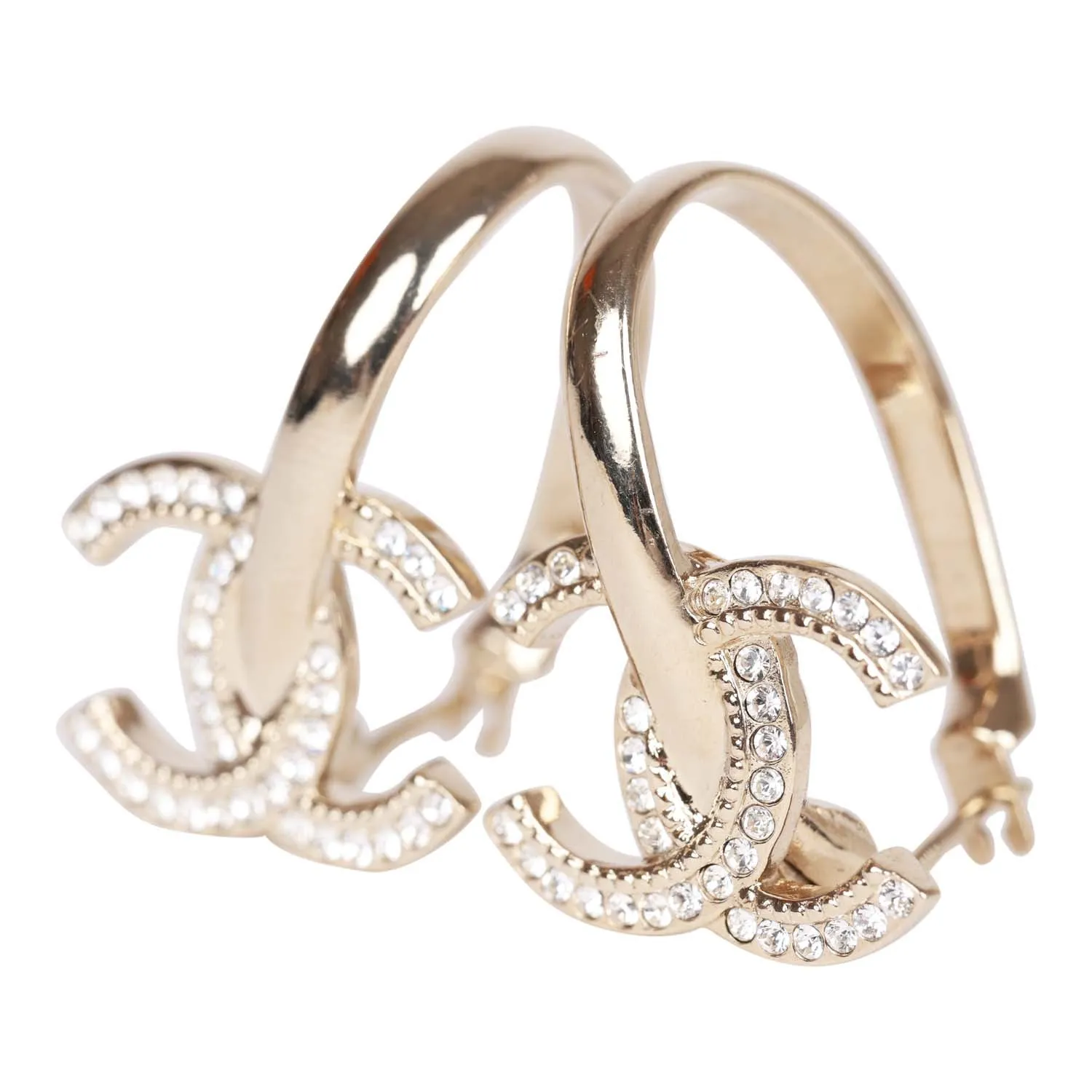 Chanel Gold Crystal Boucles D'Oeilles Small Hoop Earrings