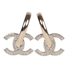 Chanel Gold Crystal Boucles D'Oeilles Small Hoop Earrings