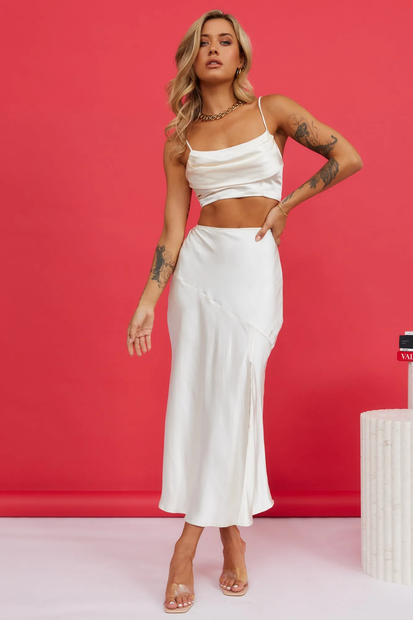 Chasing Heartbeats Midi Skirt Cream