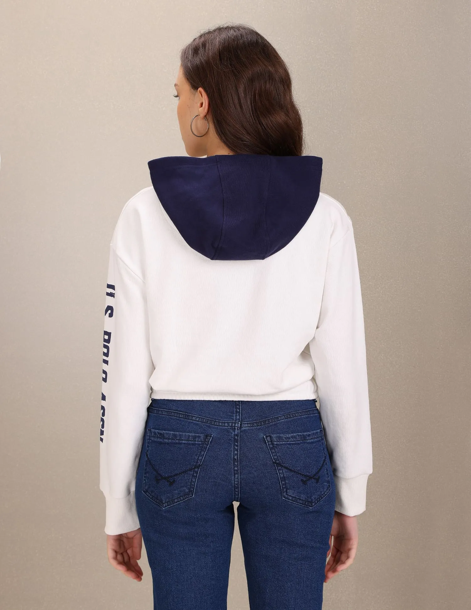 Colour Block Typographic Print Cropped Sweatshirt