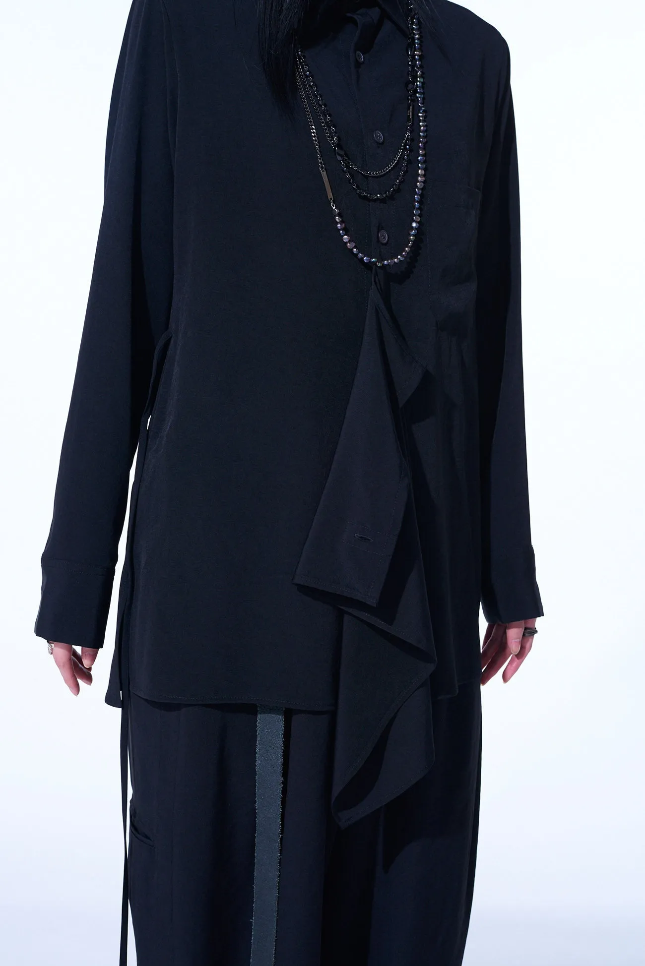 CREPE DE CHINE DRAPED SHIRT