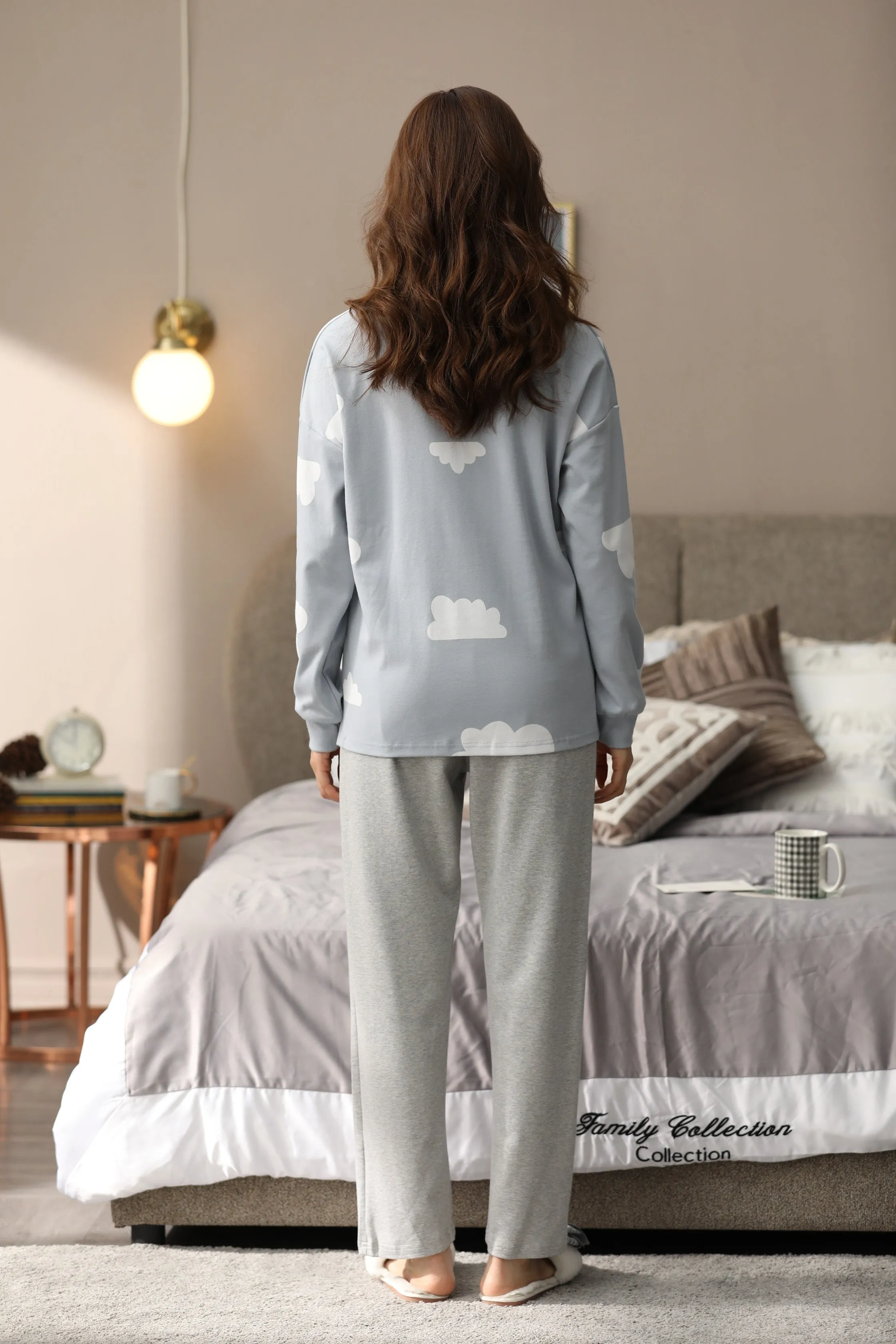 Cute Cloud Print Long Sleeve Couple Pajamas #75018