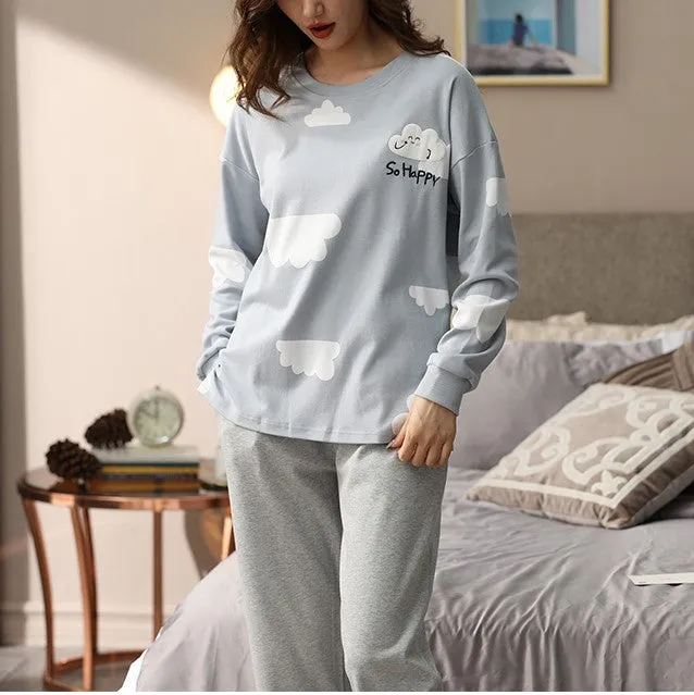 Cute Cloud Print Long Sleeve Couple Pajamas #75018