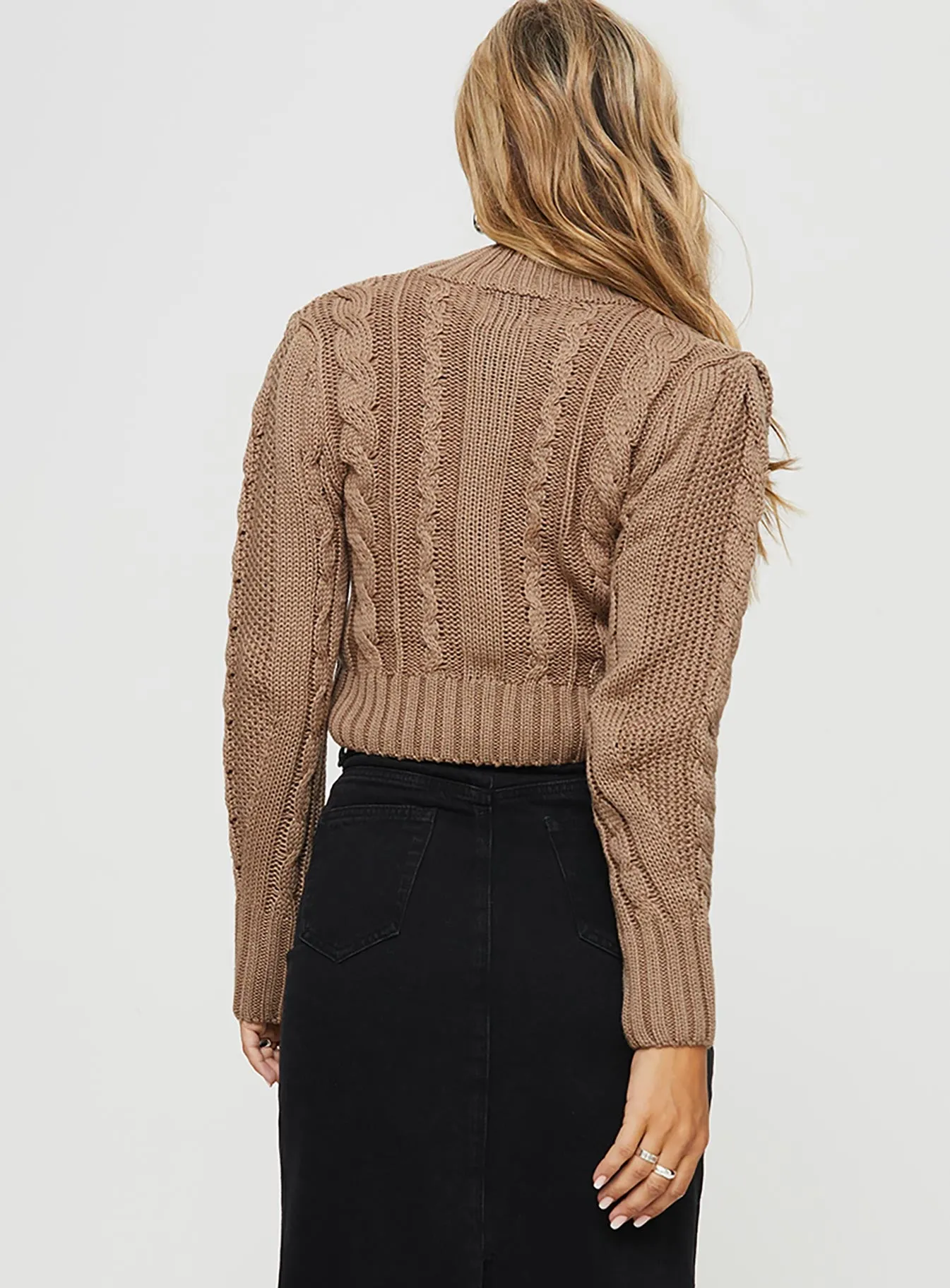 Degi Cropped Cable Sweater Brown