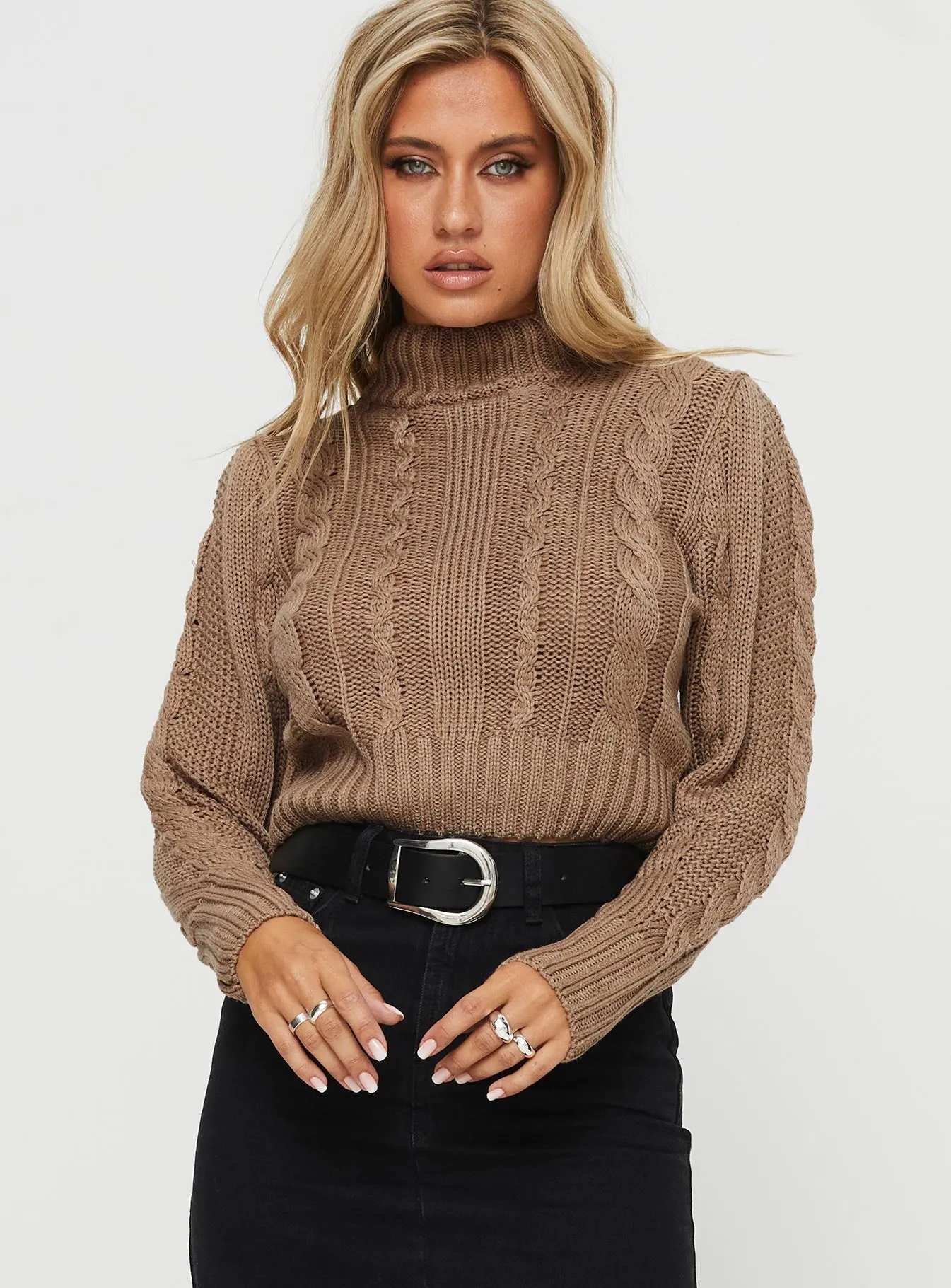 Degi Cropped Cable Sweater Brown