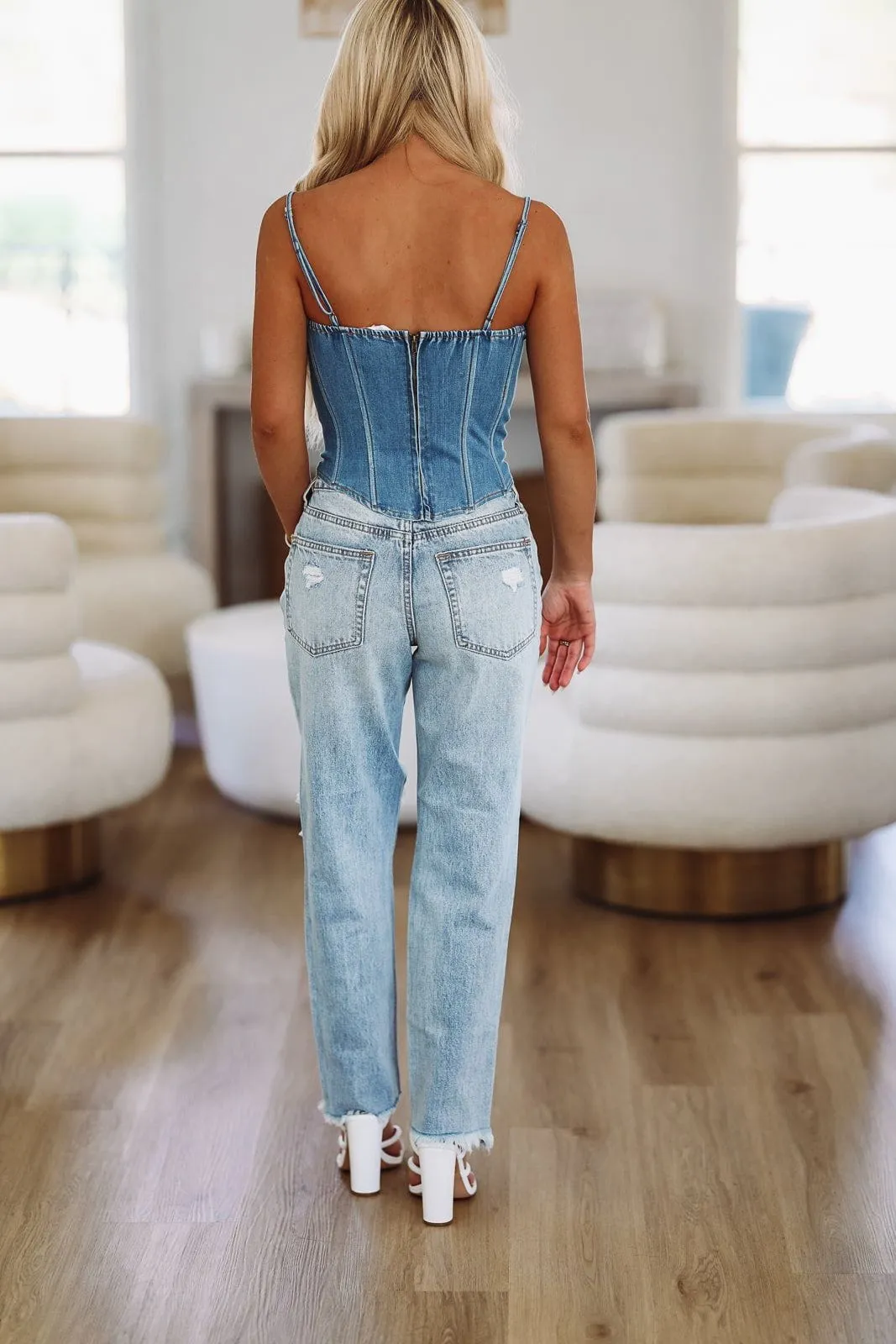 Demi in Denim Corset Crop Top - Medium Wash