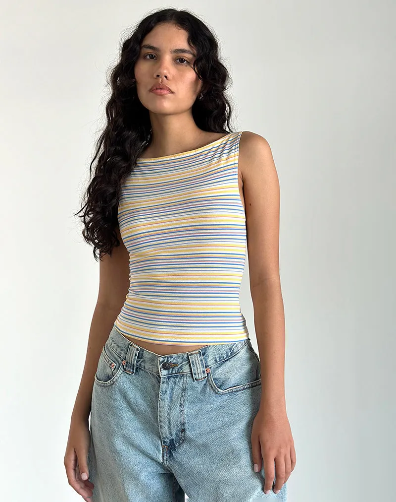 Dudley Vest Top in Blue, White and Yellow Stripe