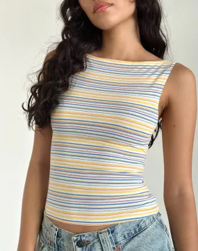 Dudley Vest Top in Blue, White and Yellow Stripe