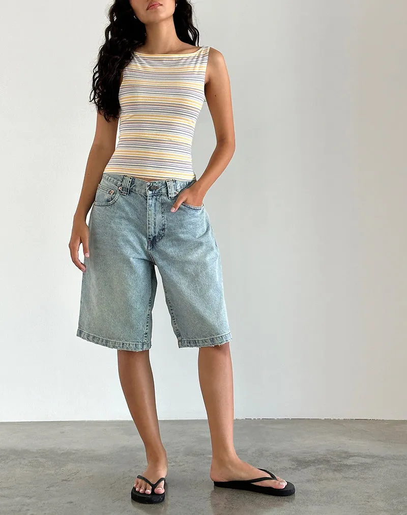 Dudley Vest Top in Blue, White and Yellow Stripe