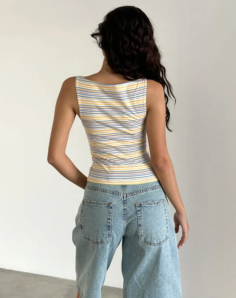 Dudley Vest Top in Blue, White and Yellow Stripe