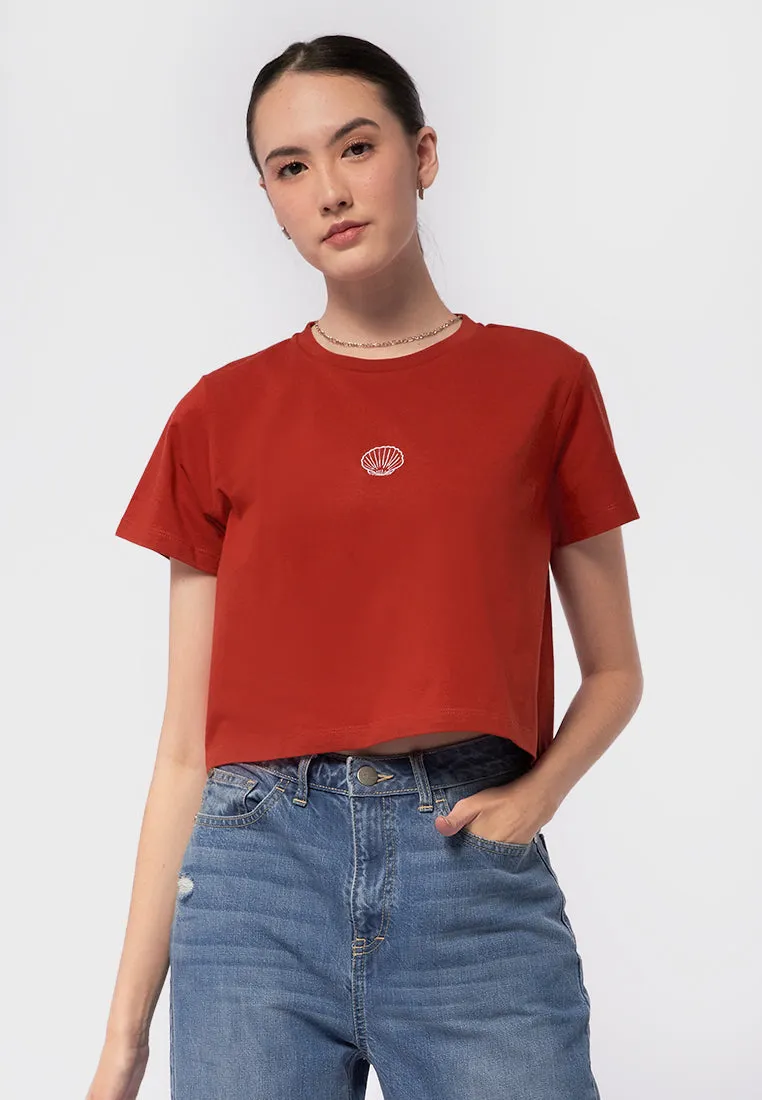 Embroidered Short Sleeve Crop Tee