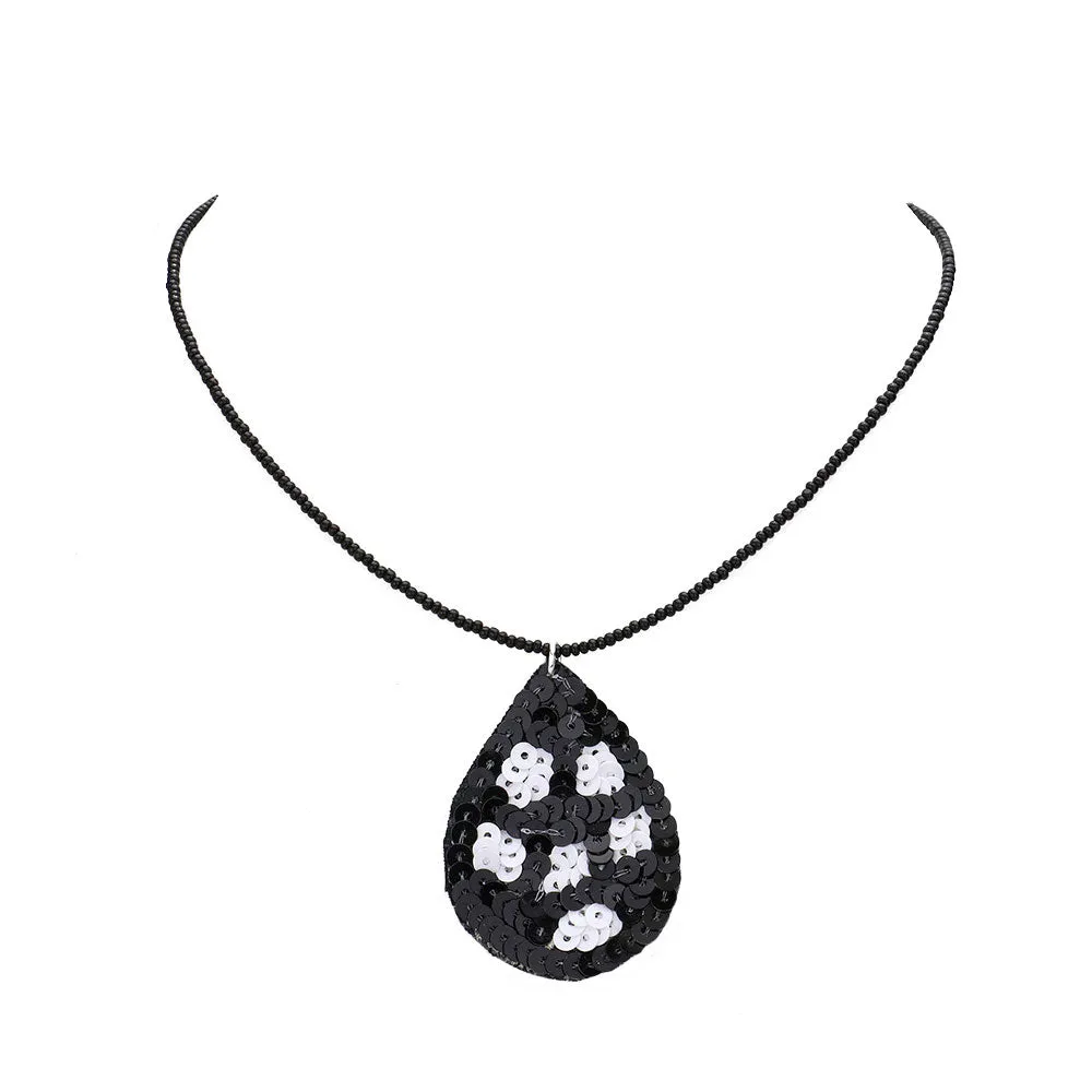 Felt Back Sequin Soccer Teardrop Pendant Necklace