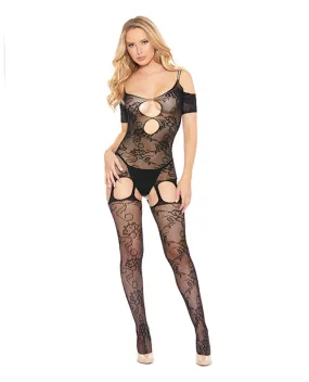 Fishnet & Lace Bodystocking - Black