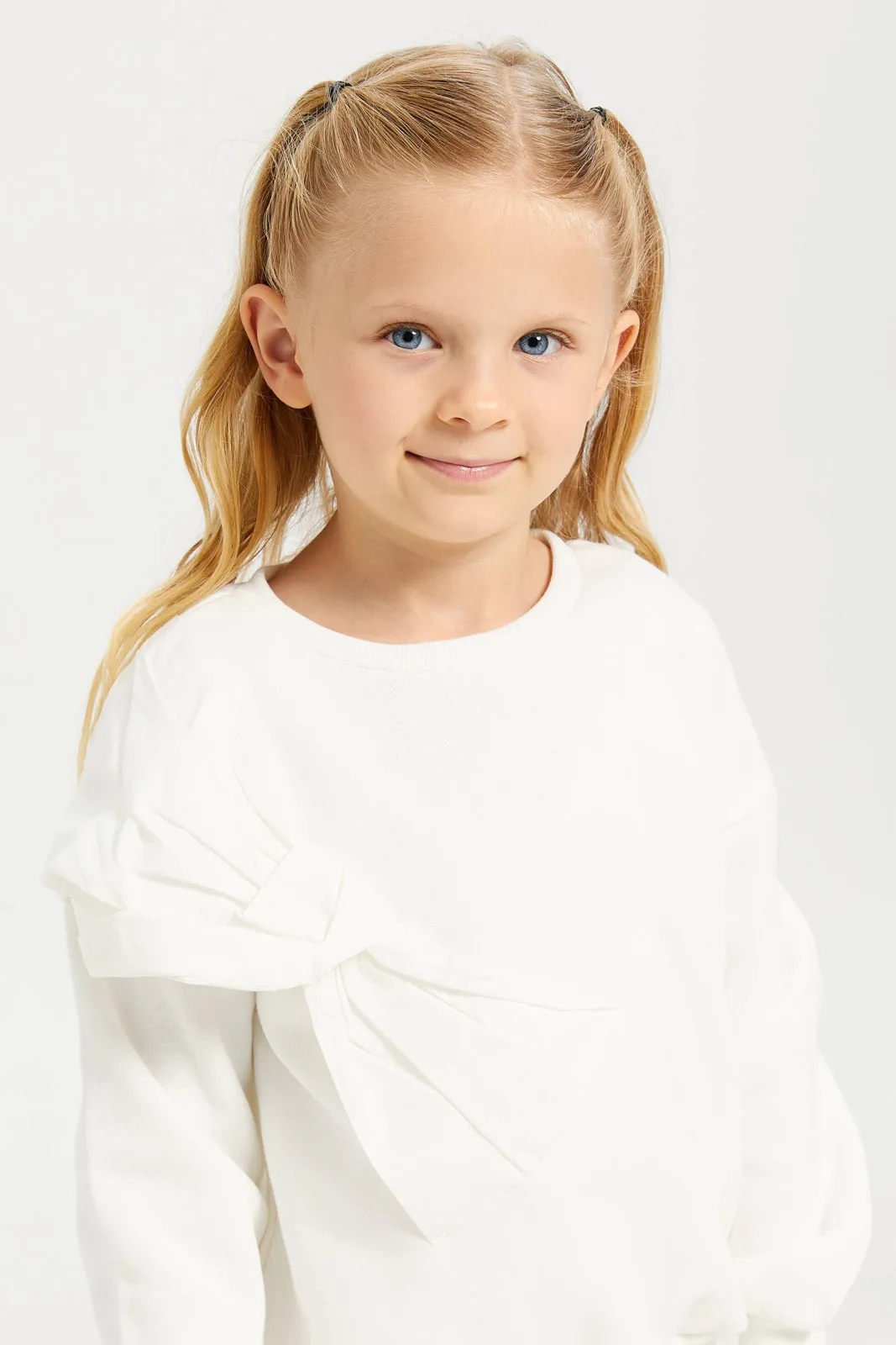 Girl White Placement Bow Sweatshirt