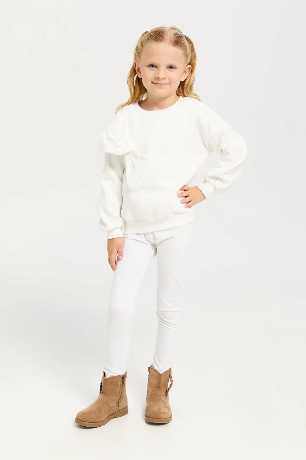 Girl White Placement Bow Sweatshirt