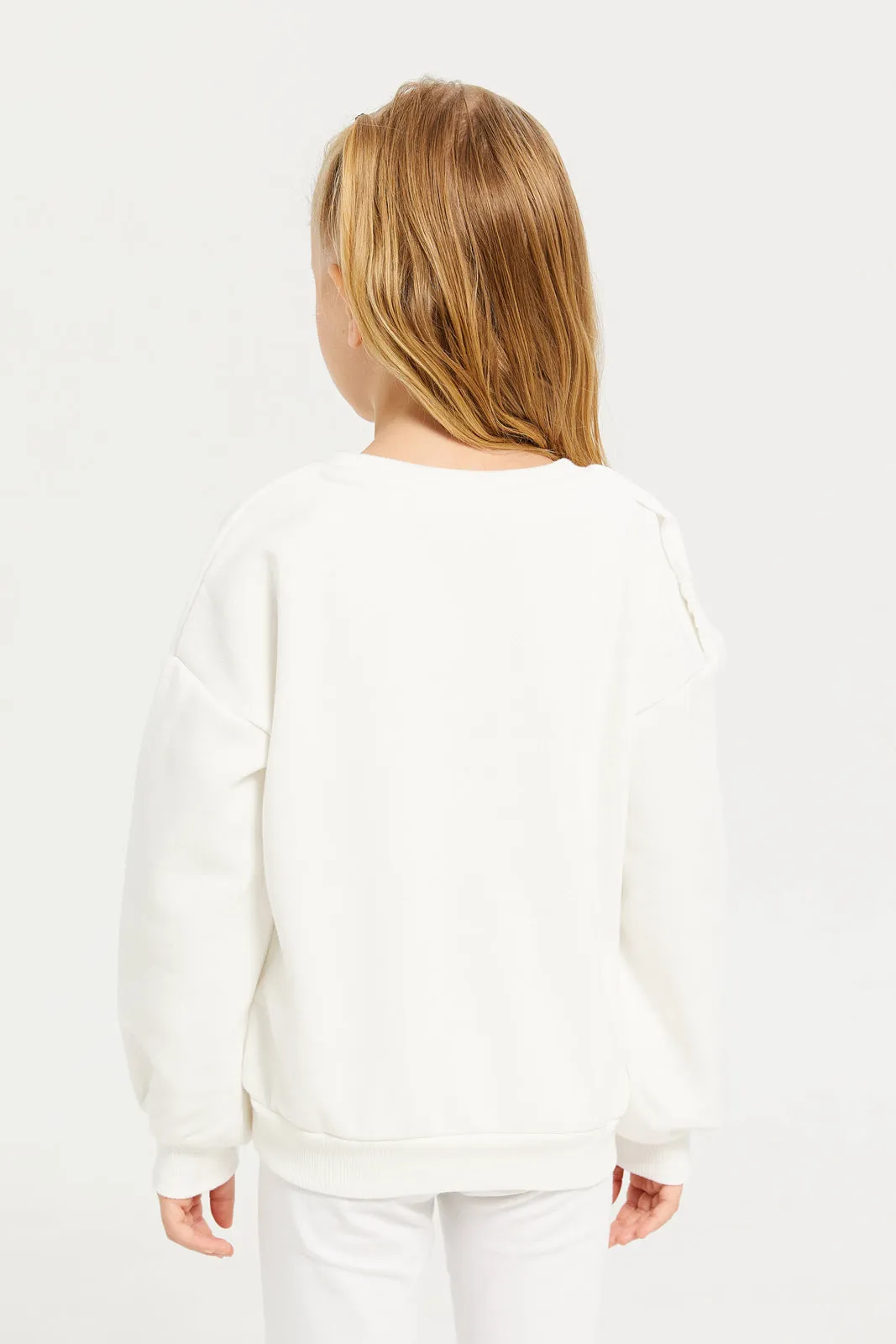 Girl White Placement Bow Sweatshirt