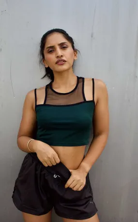 Green & Black Net Crop Top