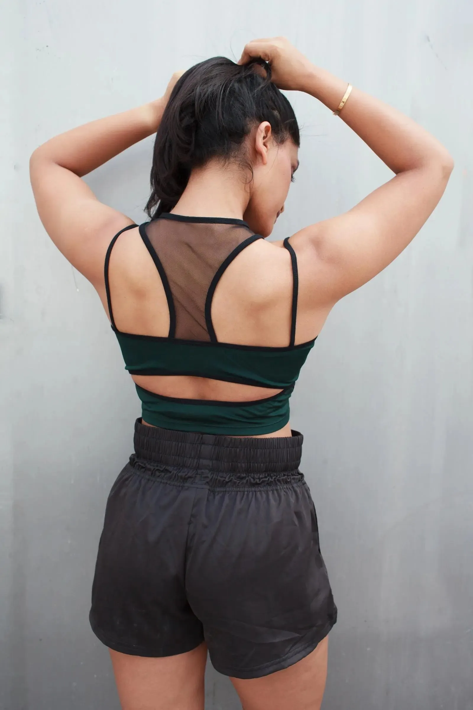 Green & Black Net Crop Top