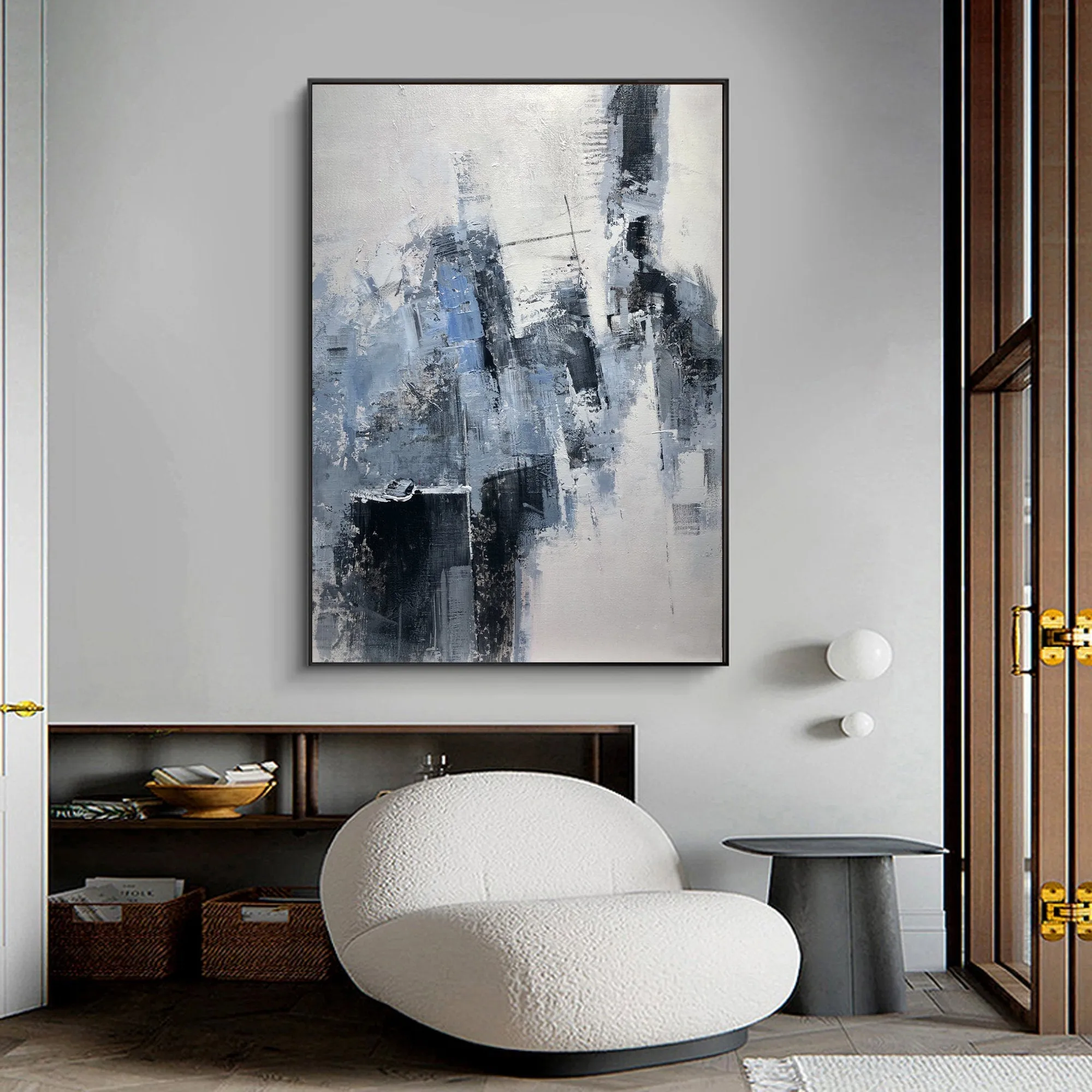 Grey Wall Painting Extra Large Blue Abstract Painting Cp013