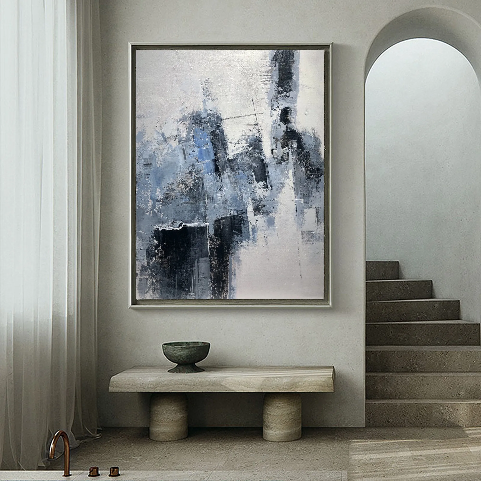 Grey Wall Painting Extra Large Blue Abstract Painting Cp013