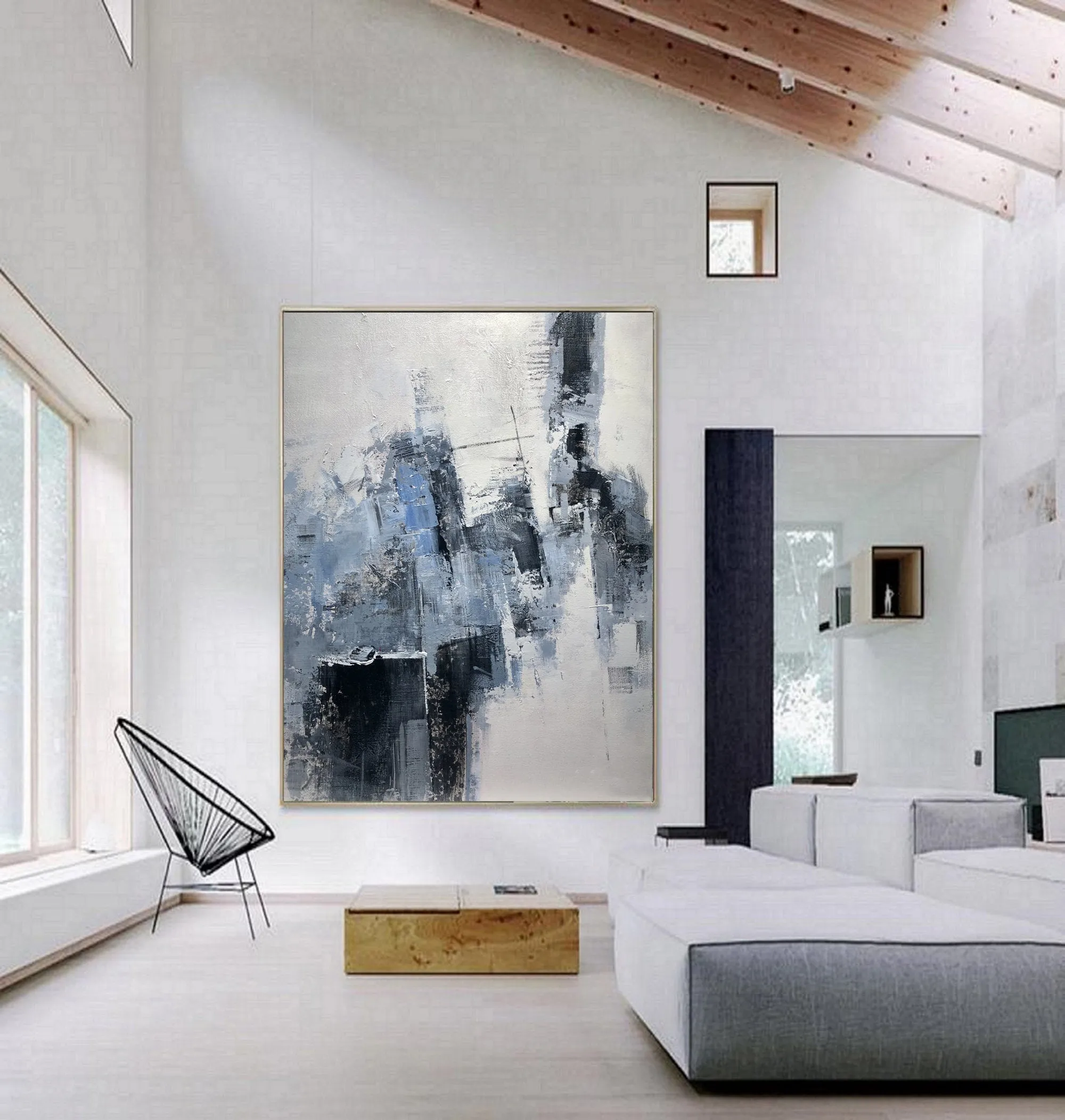 Grey Wall Painting Extra Large Blue Abstract Painting Cp013