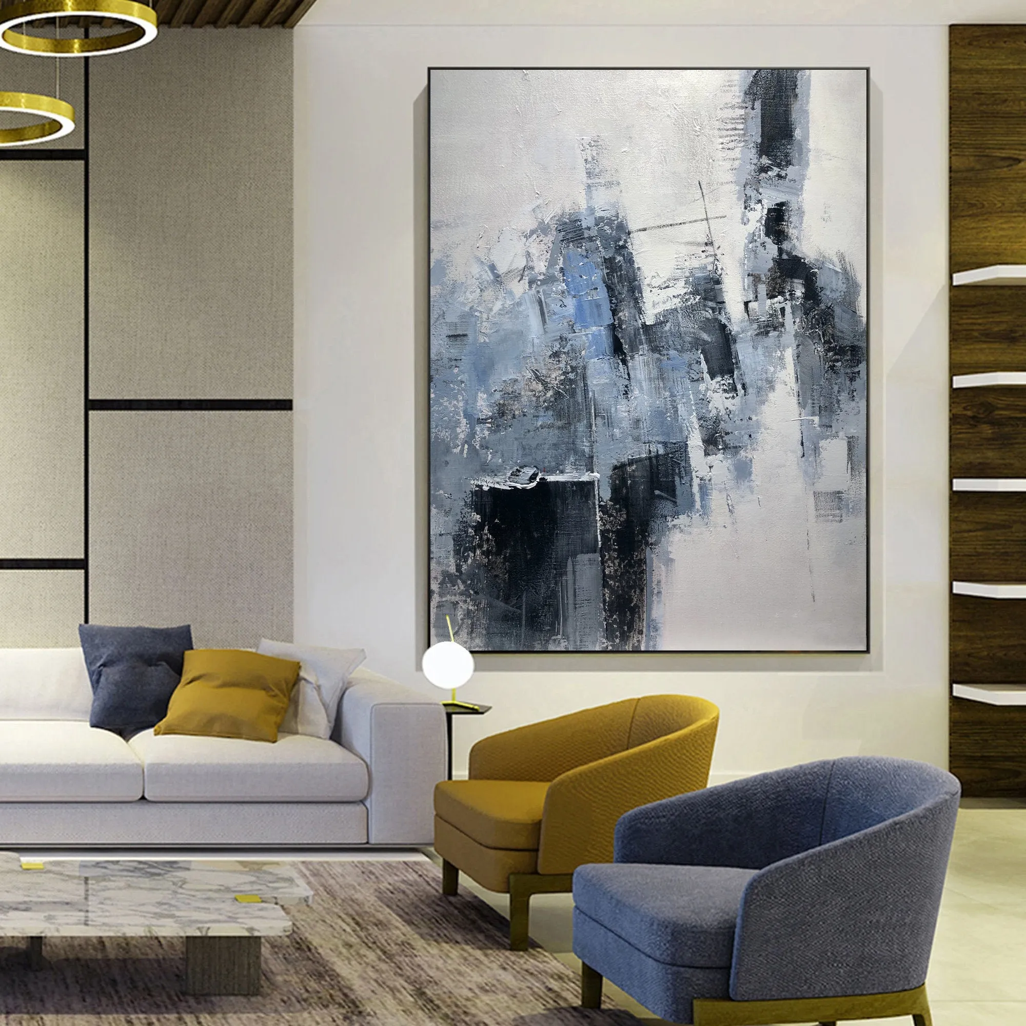 Grey Wall Painting Extra Large Blue Abstract Painting Cp013