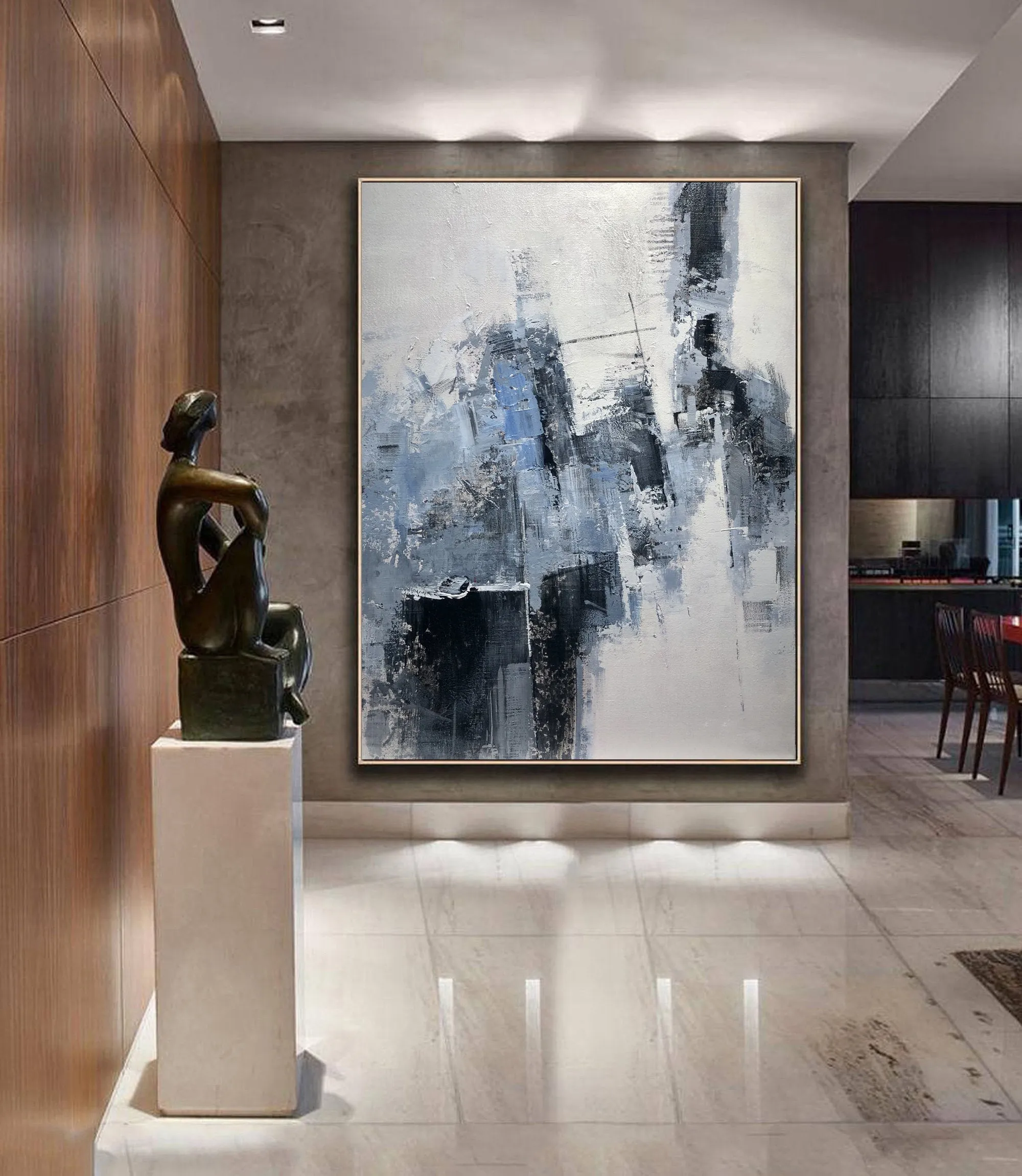 Grey Wall Painting Extra Large Blue Abstract Painting Cp013