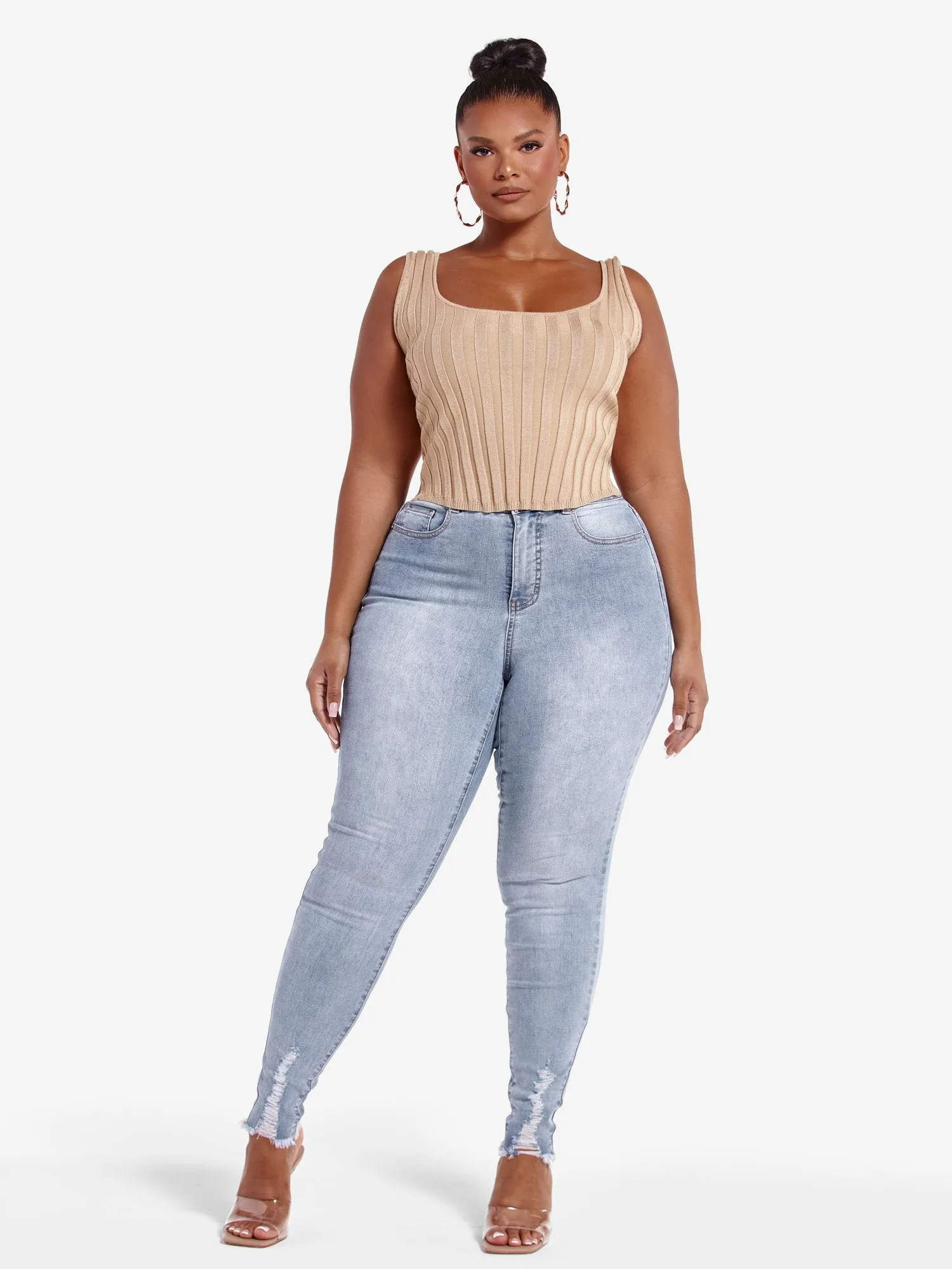 High Rise Destructed Curvy Skinny Jeans - Tall Inseam