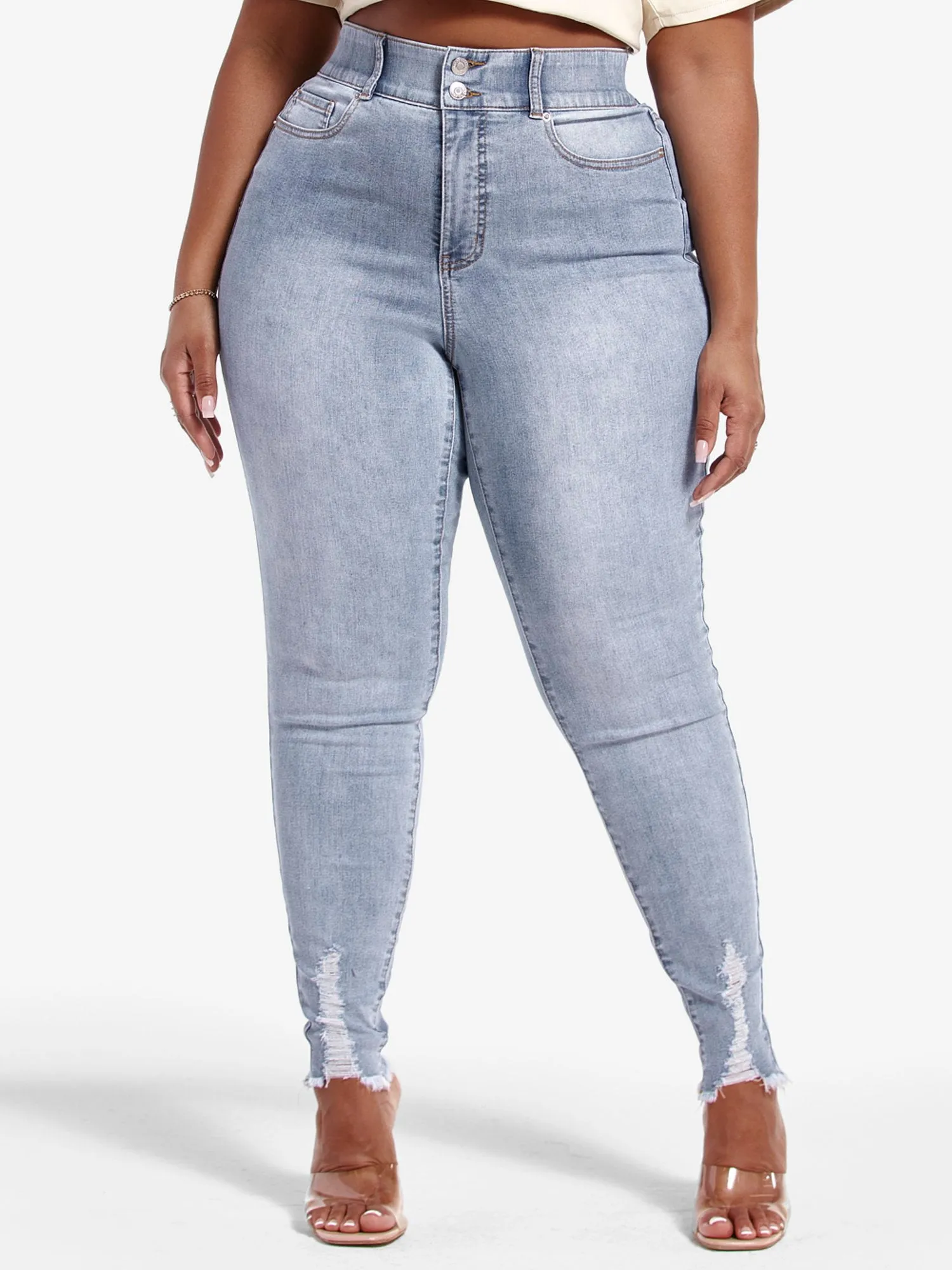 High Rise Destructed Curvy Skinny Jeans - Tall Inseam