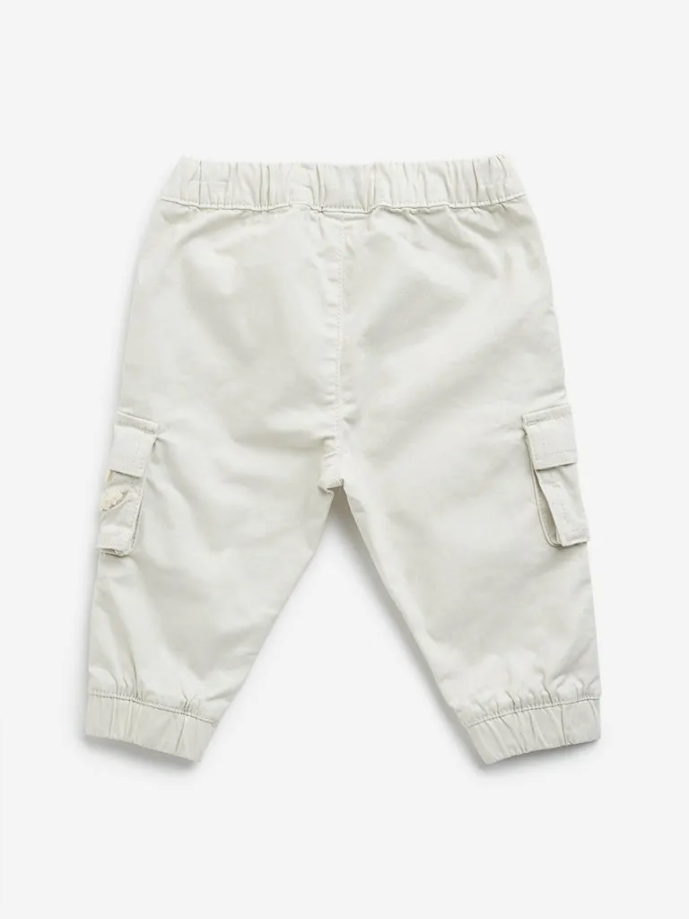 HOP Baby Beige Cargo-Style Mid-Rise Cotton Blend Joggers