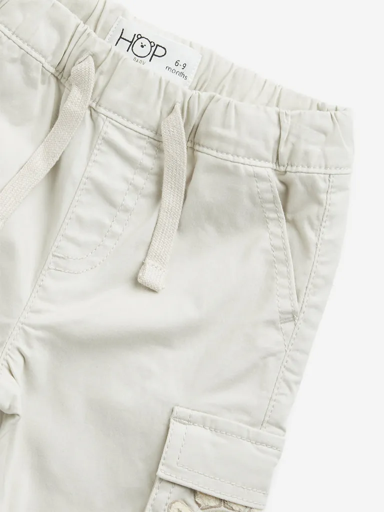 HOP Baby Beige Cargo-Style Mid-Rise Cotton Blend Joggers