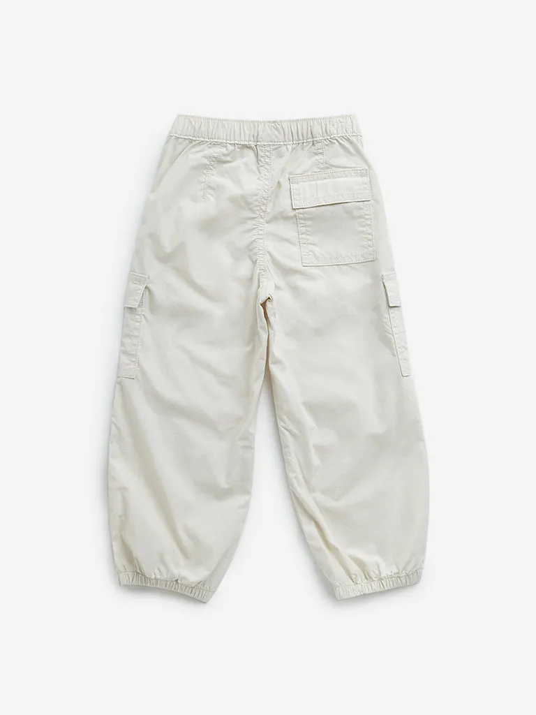 HOP Kids Beige Cargo-Style Mid-Rise Joggers